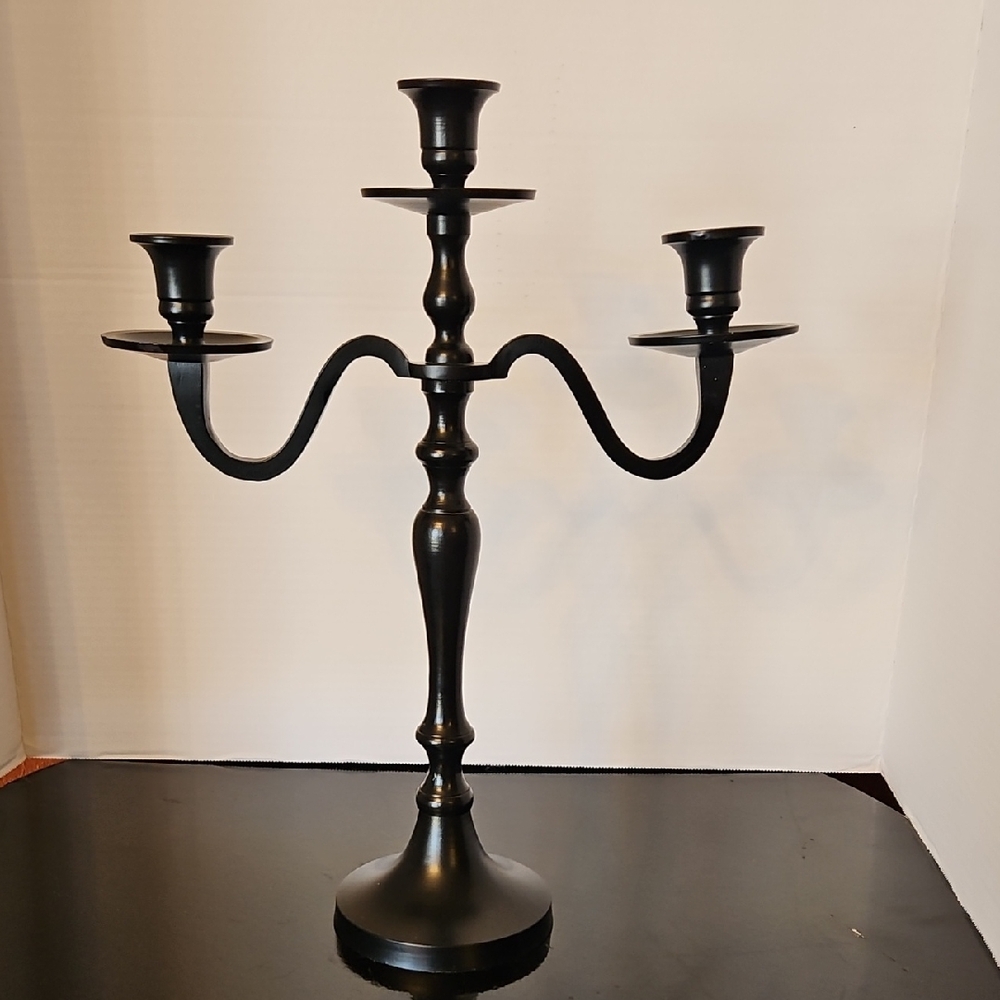 Black Metal 3-Arm Candelabra Candle Holder